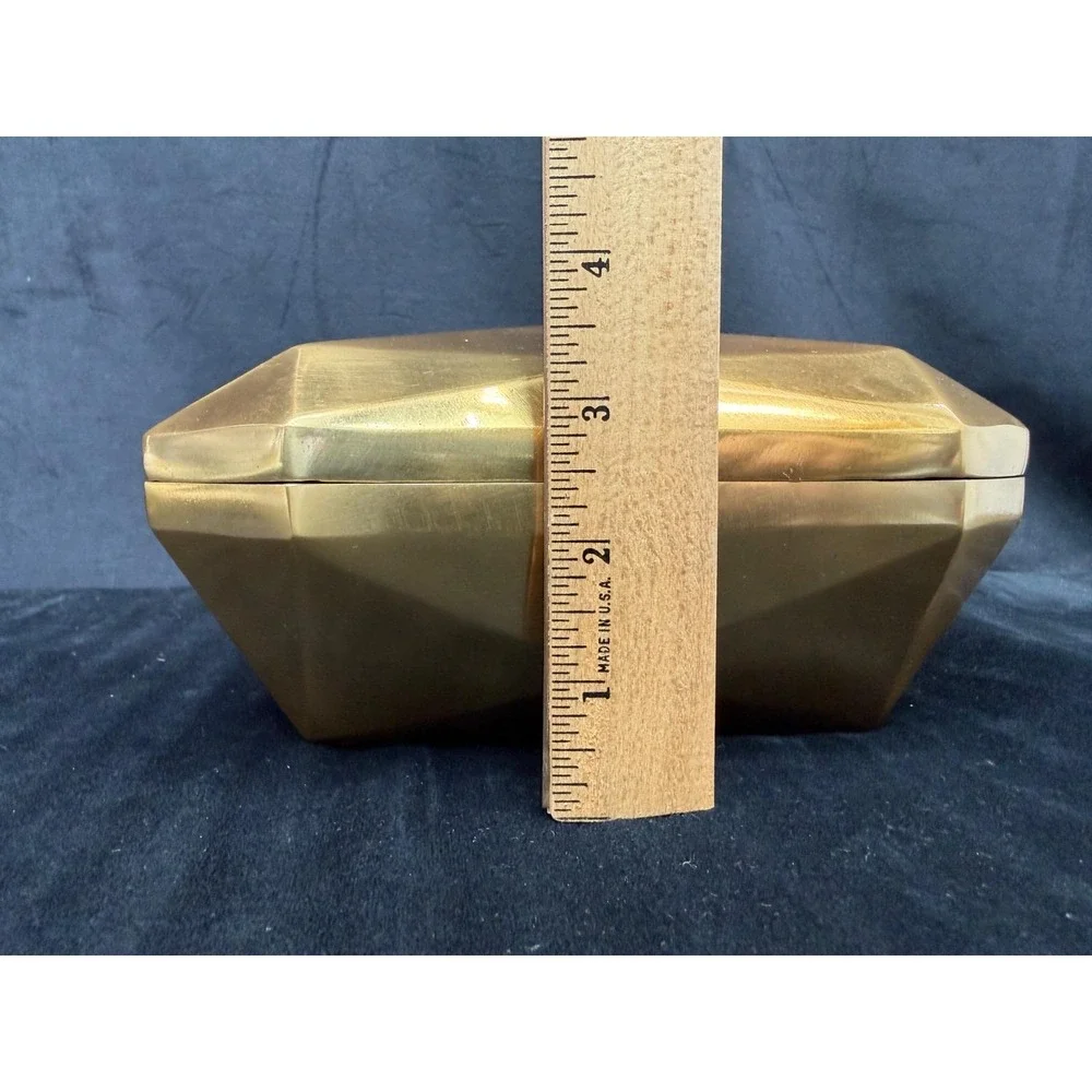 Gold Toned Cast Iron Lidded Small Storage Box Decor Diamond Jewelry Junk Candy